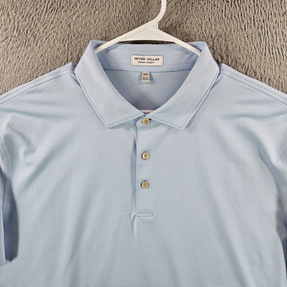 Peter Millar Summer Comfort Mens XXL Blue Striped‎ Polo Shirt Ramble Celina TX
